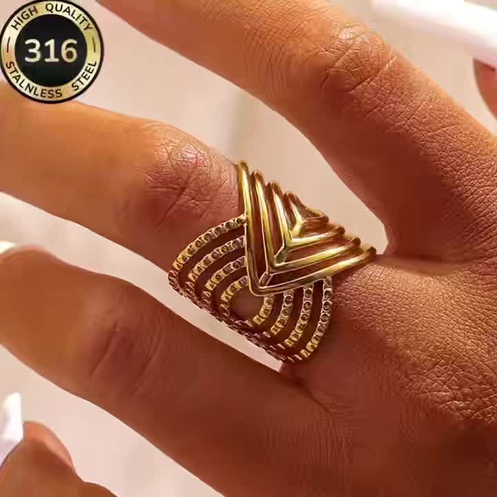 Women's Adjustable Golden Plated Stainless Steel Chunky Boho Ring